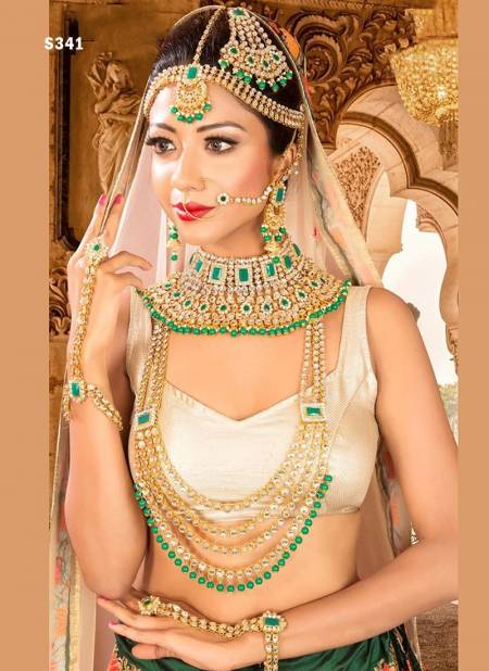 Green Colour Traditional Designer Chokar And Long Necklace Bridal Set Collection 341